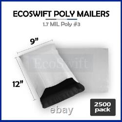 2500 9x11 EcoSwift White Poly Mailers Shipping Envelope Self Sealing Bags 1.7MIL