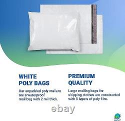 Sacs postaux en poly blanc Enveloppes d'expédition Sacs de courrier en plastique auto-adhésifs 2,5 Mil